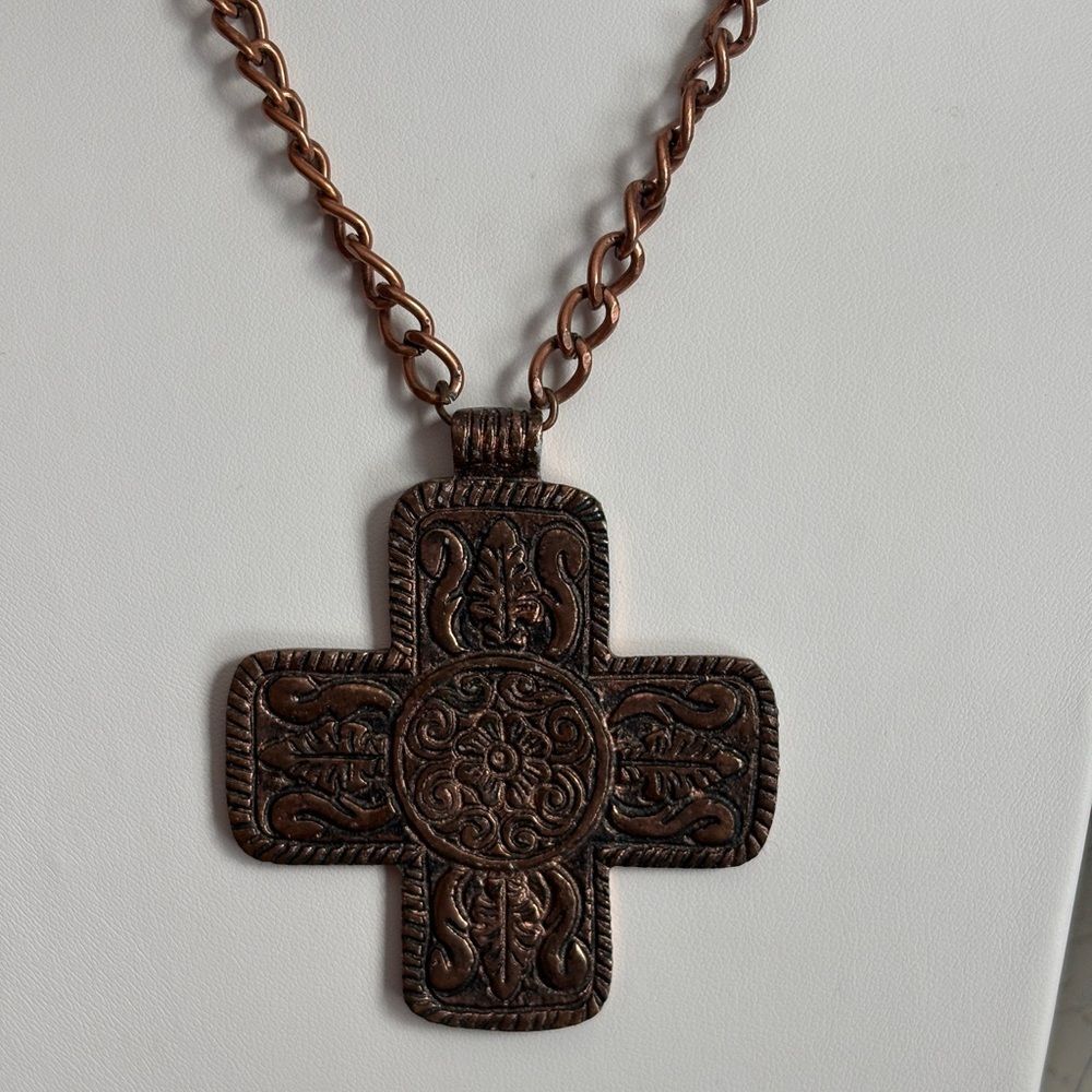 Copper Decorative Cross Necklace - Picture 2 of 10